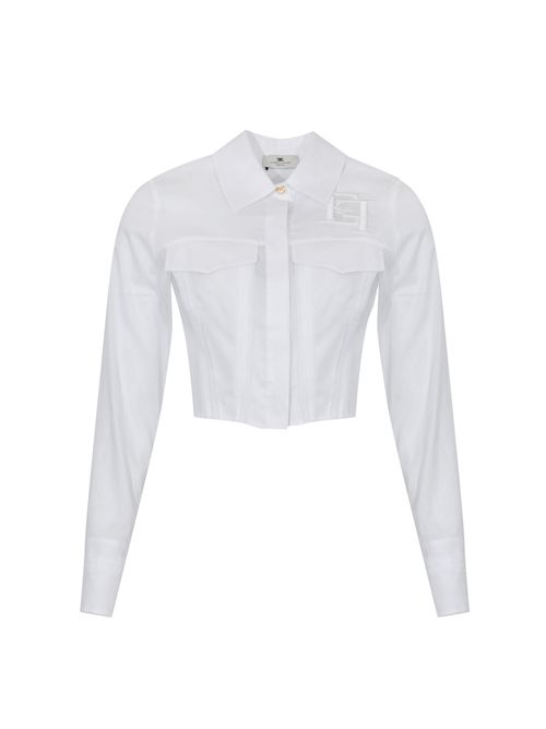 Camicia in cotone con patte e ricami Bianco Elisabetta Franchi | CA12661E2100